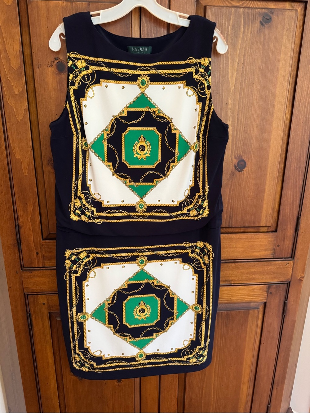 Lauren Ralph Lauren Dress Size 16 Navy Baroque Equestrian Scarf Print Dress. NWO